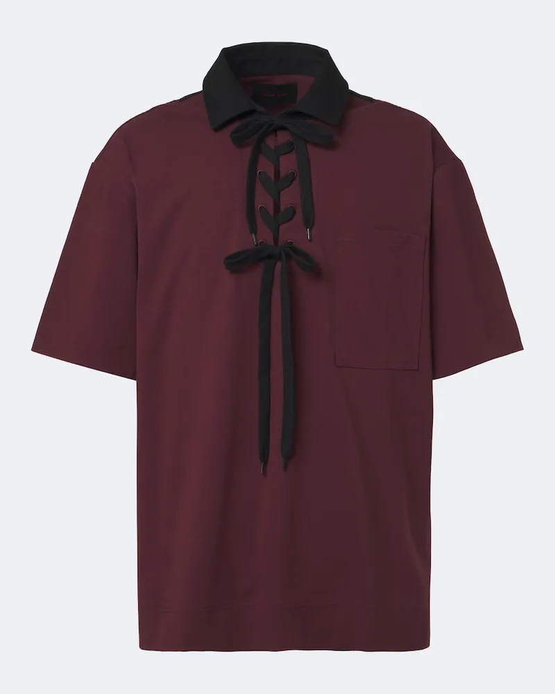 Simone Rocha Poloshirt aus Baumwolle mit Schnürung Burgunderrot