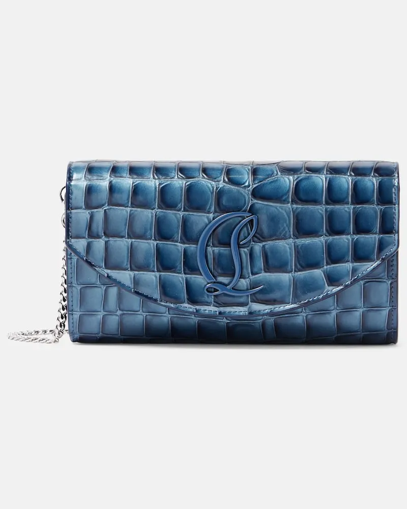 Christian Louboutin Portemonnaie mit Kettenriemen aus Metallic-Leder Blau