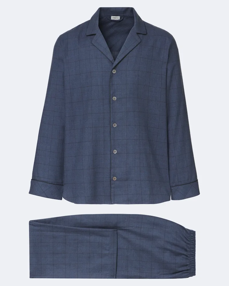 Zimmerli Pyjama aus Baumwolle und Wolle Blau