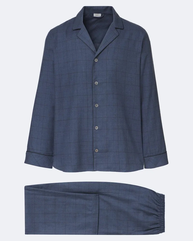 Zimmerli Pyjama aus Baumwolle und Wolle Blau