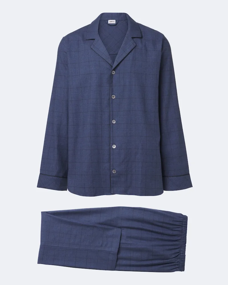 Zimmerli Pyjama aus Baumwolle und Wolle Blau