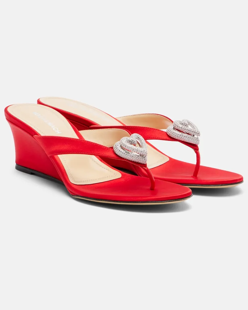 Mach & Mach Wedge-Sandalen Double Heart aus Satin Rot