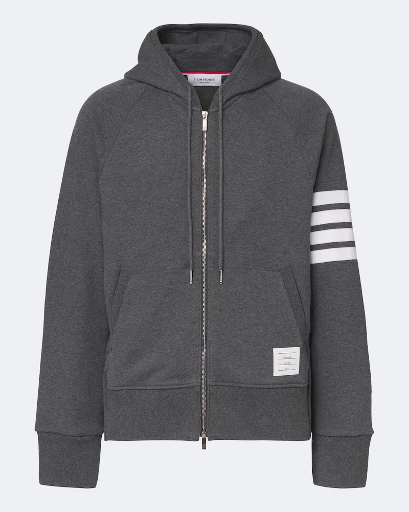 Thom Browne Kapuzenjacke 4-Bar aus Baumwoll-Jersey Grau
