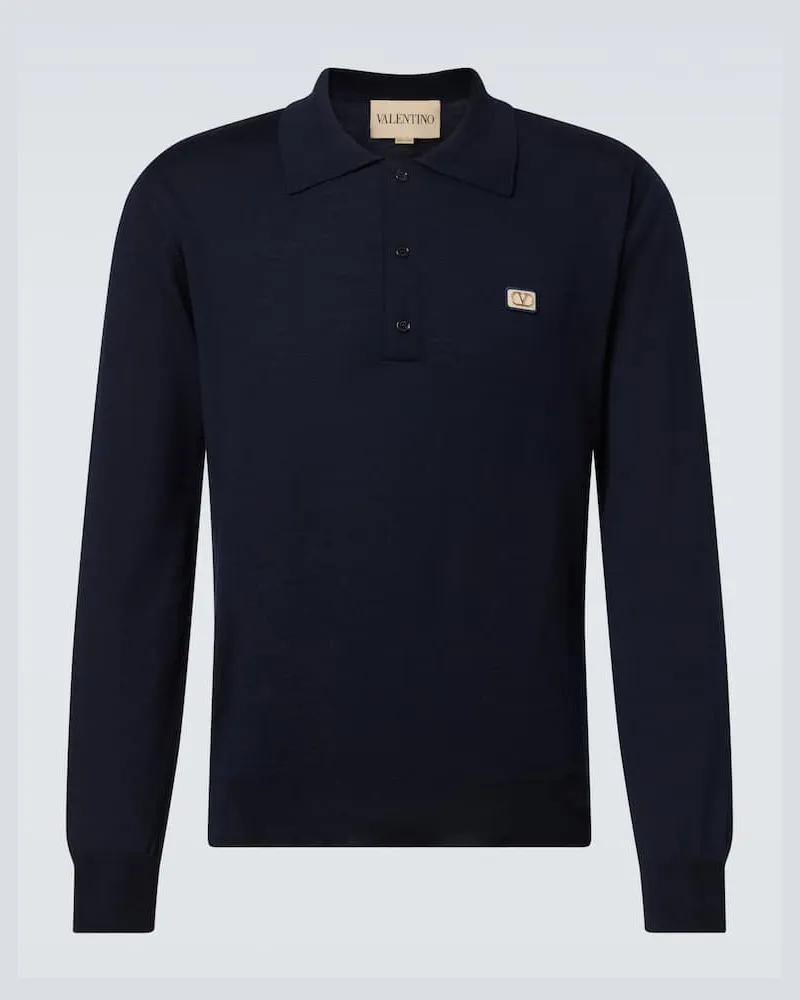 Valentino Garavani Polopullover VLogo aus Schurwolle Blau