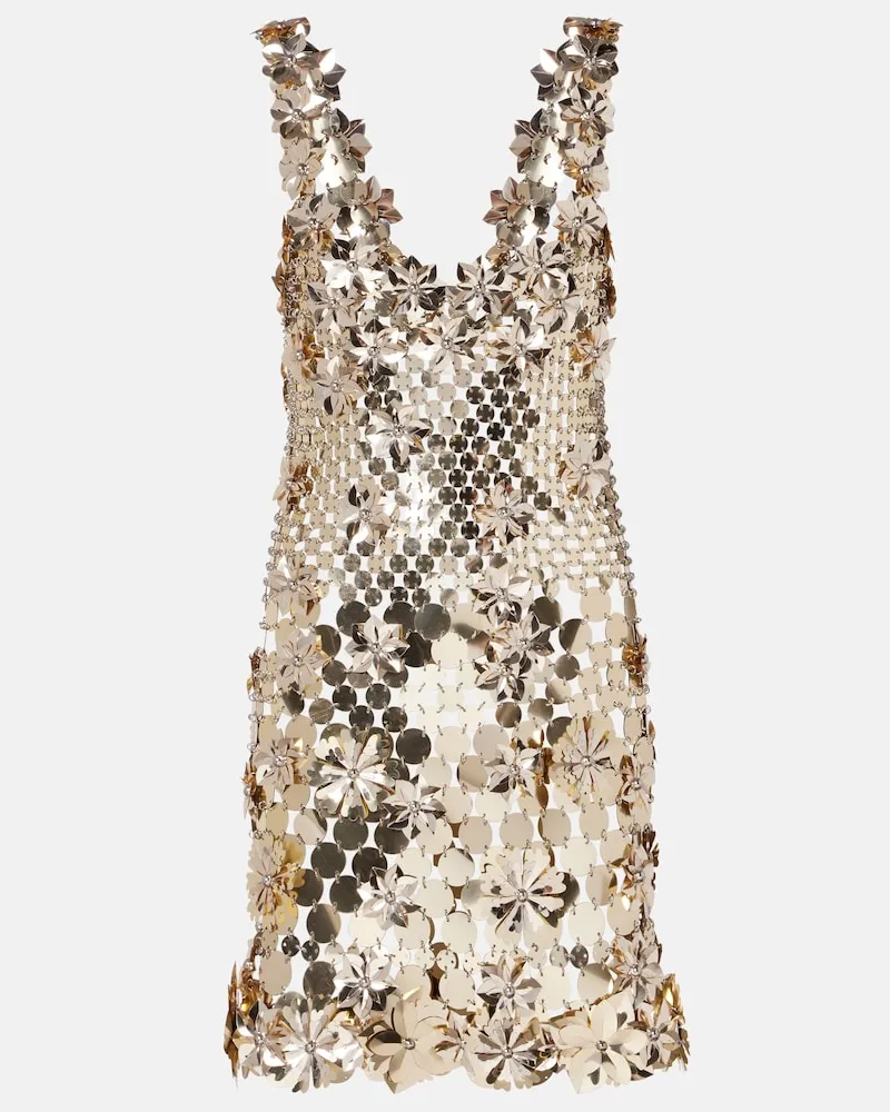Paco Rabanne Verziertes Minikleid aus Mesh Gold