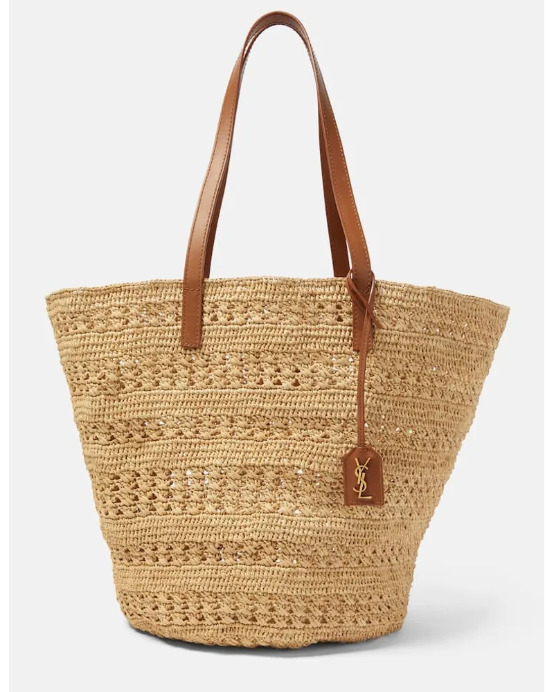 Saint Laurent Schultertasche Panier Medium aus Raffiabast Beige