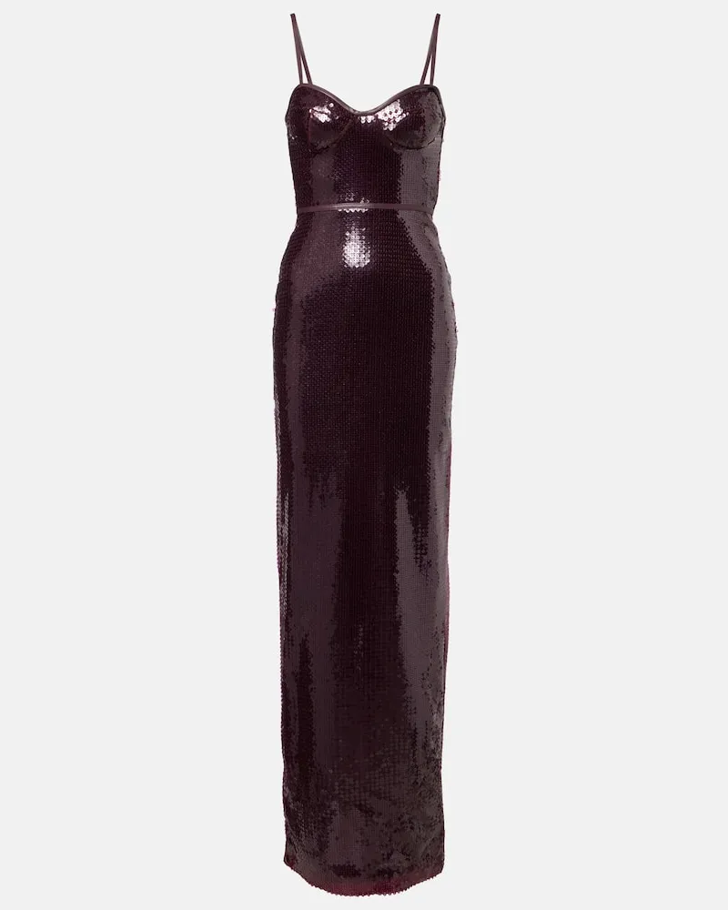 David Koma Robe mit Pailletten und Leder Burgund