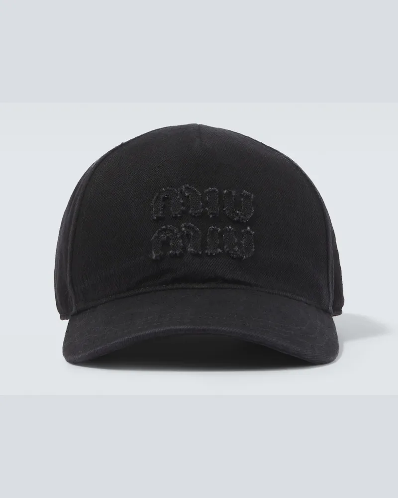 Miu Miu Baseballcap aus Denim Schwarz
