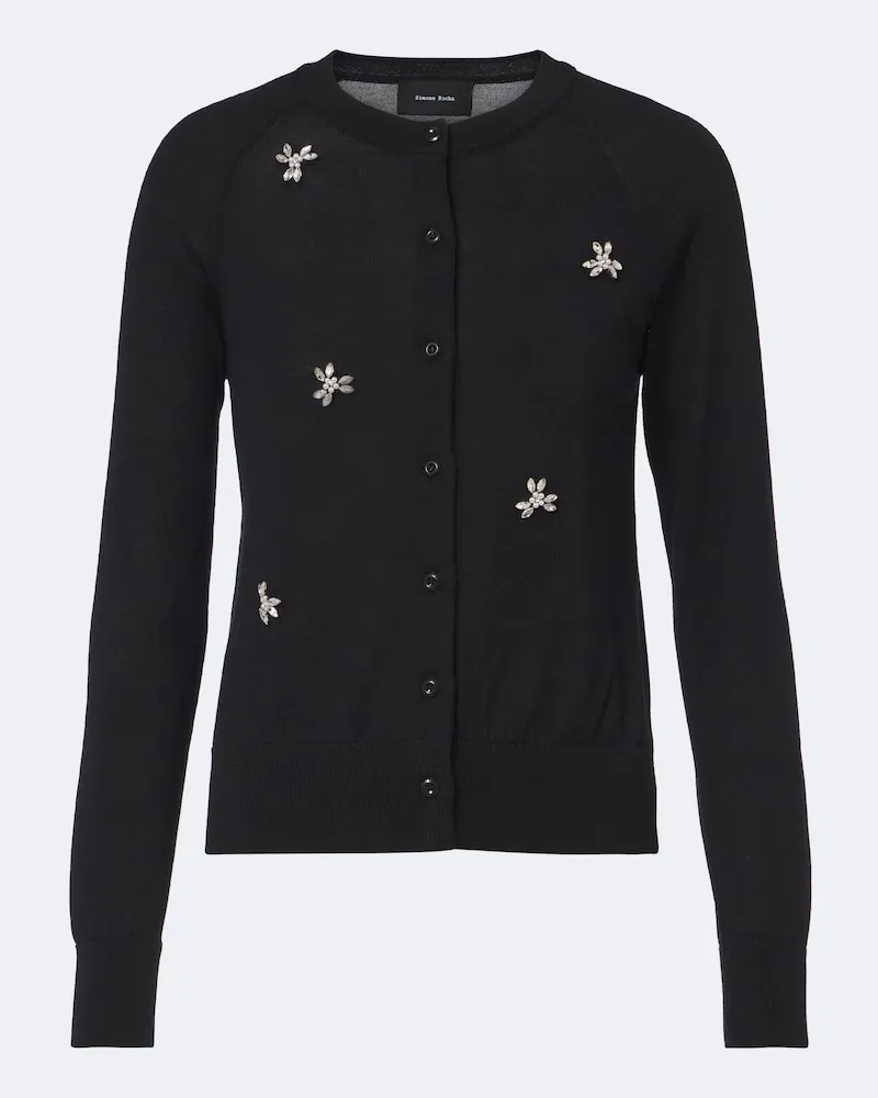 Simone Rocha Verzierter Cardigan aus Wolle und Seide Schwarz