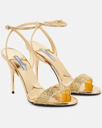 Prada Verzierte Sandalen aus Satin Gold