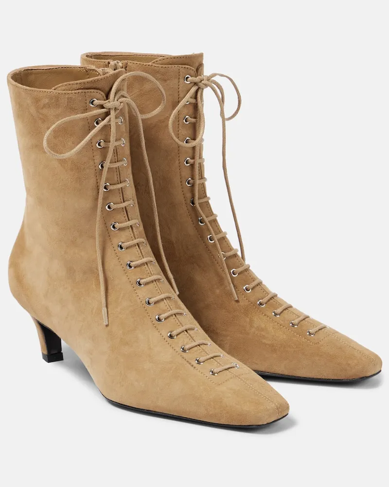 Totême Schnürstiefel aus Veloursleder Beige