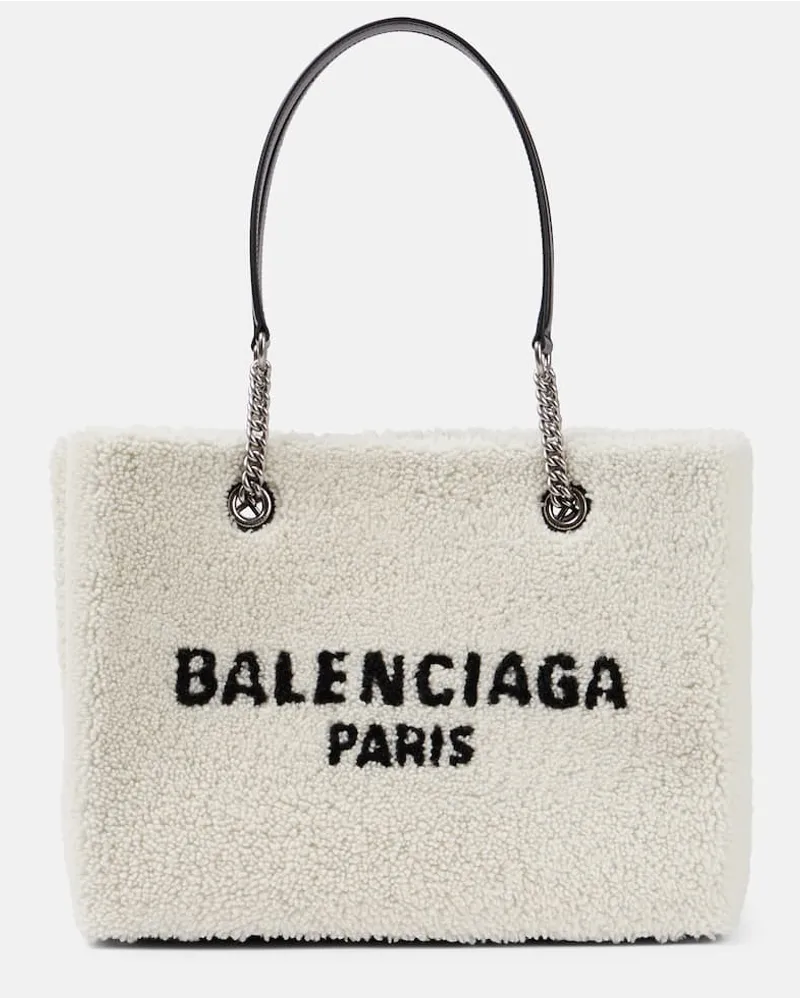 Balenciaga Tote aus Shearling mit Leder Weiss