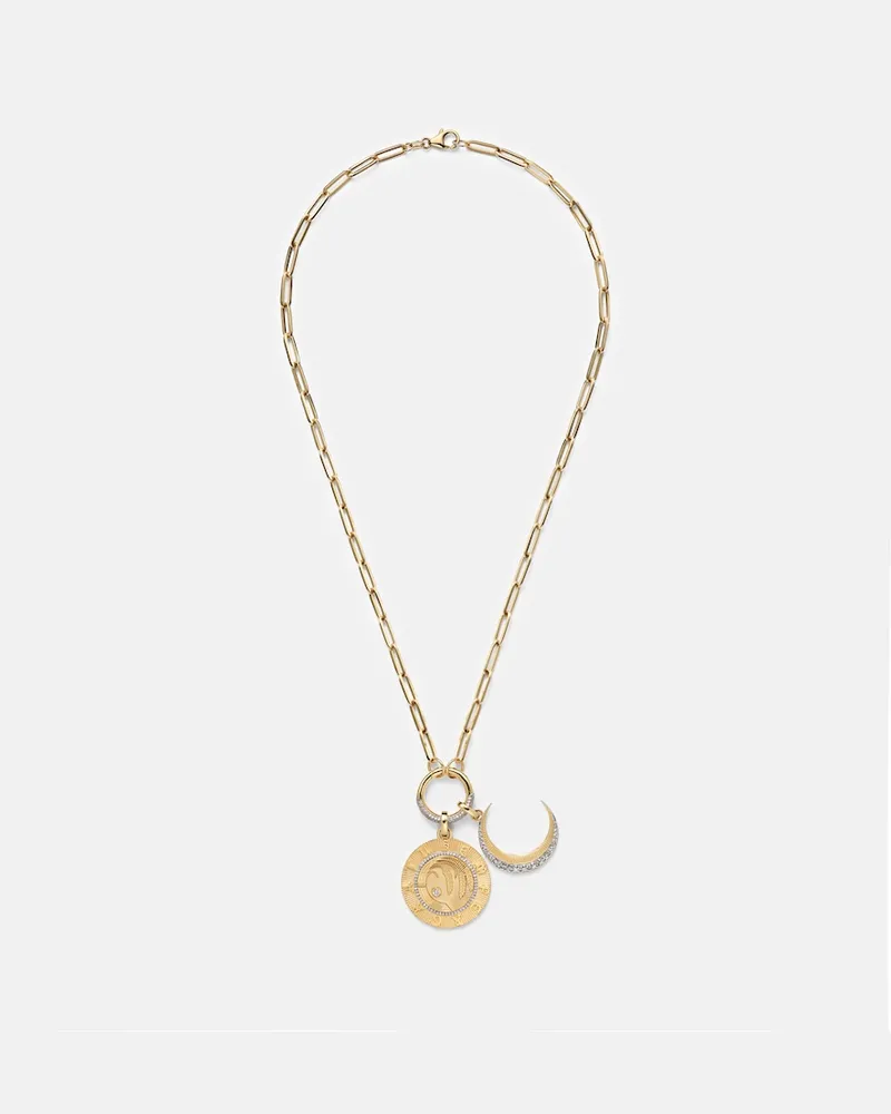 FOUNDRAE Halskette Infinite Gratitude & Crescent aus 18kt Gelbgold mit Diamanten Gold