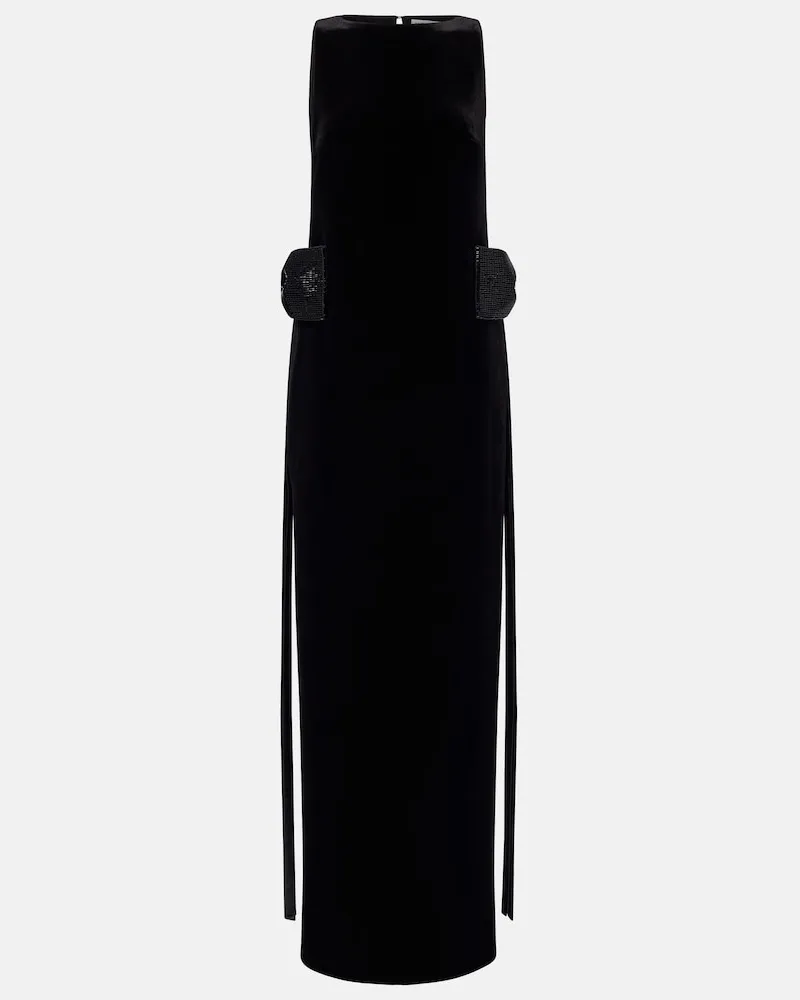Self-Portrait Verziertes Maxikleid aus Samt mit Schleifendetail Schwarz