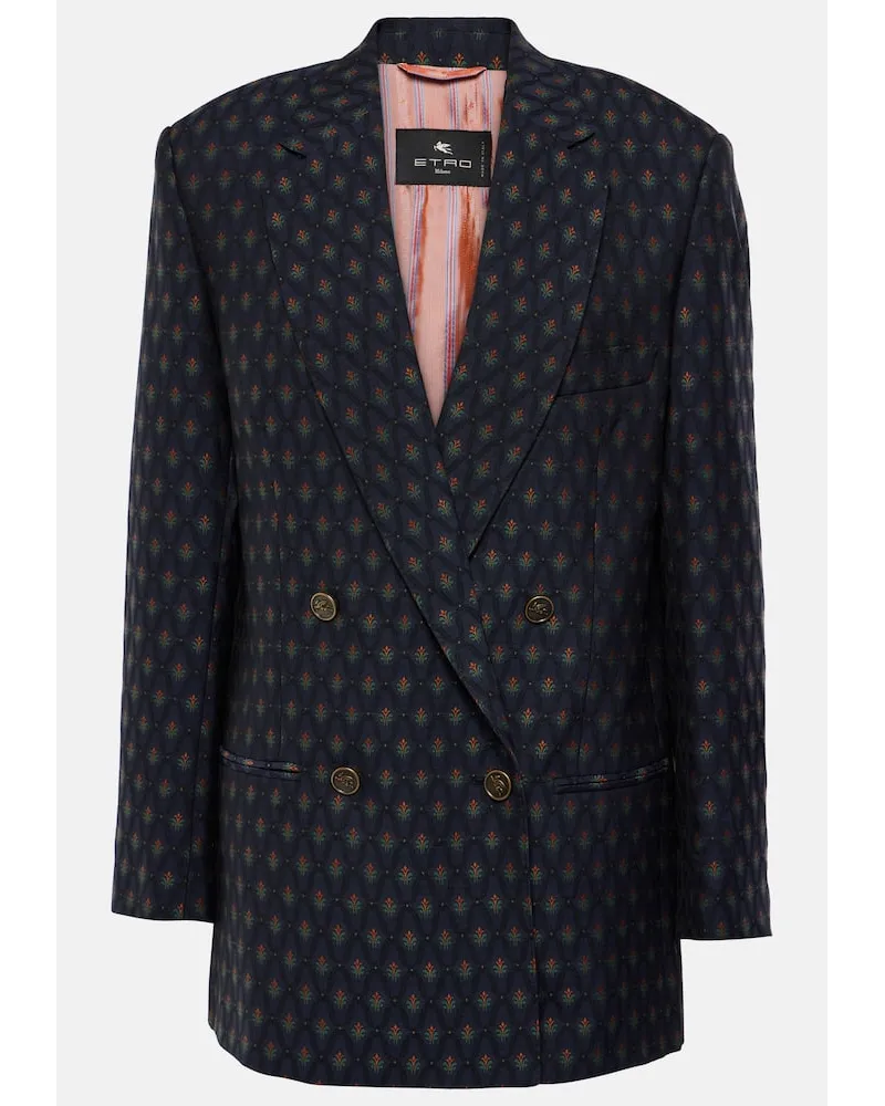 Etro Bedruckter Blazer aus Wolle und Baumwolle Blau