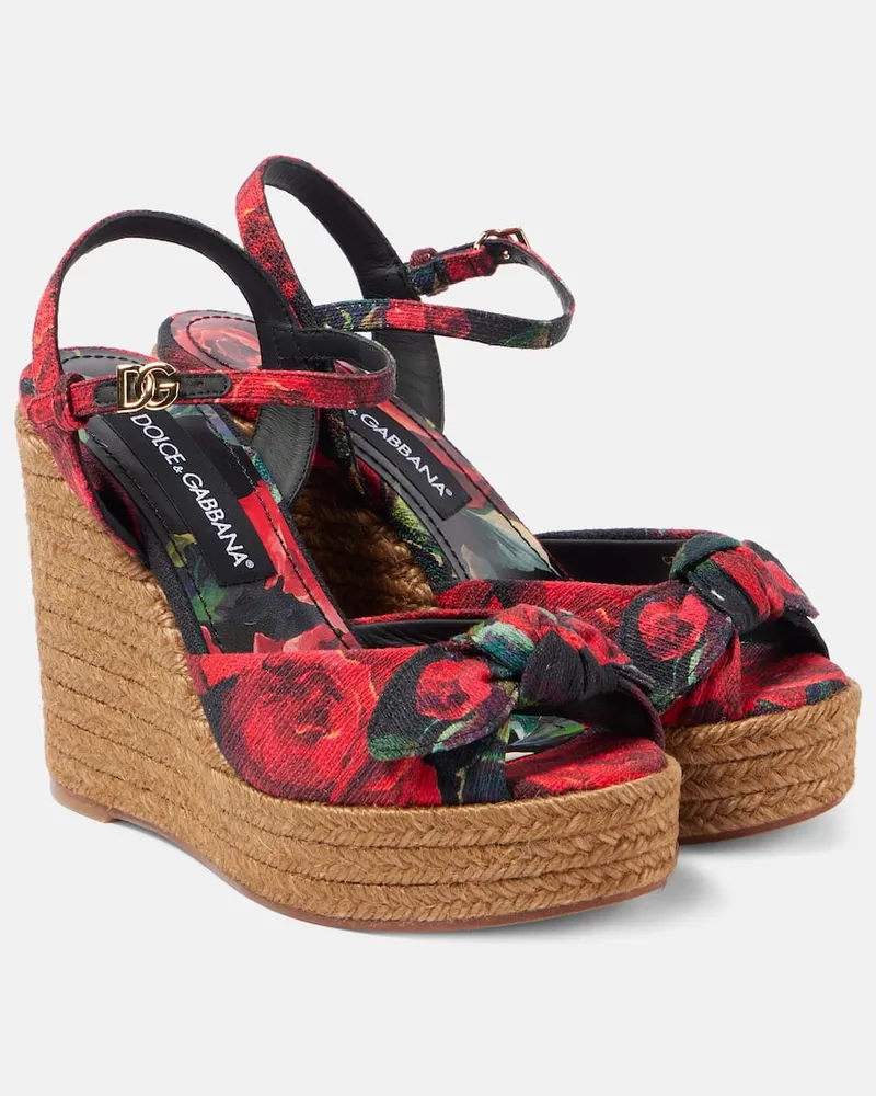 Dolce & Gabbana Bedruckte Espadrille-Wedges aus Canvas Schwarz