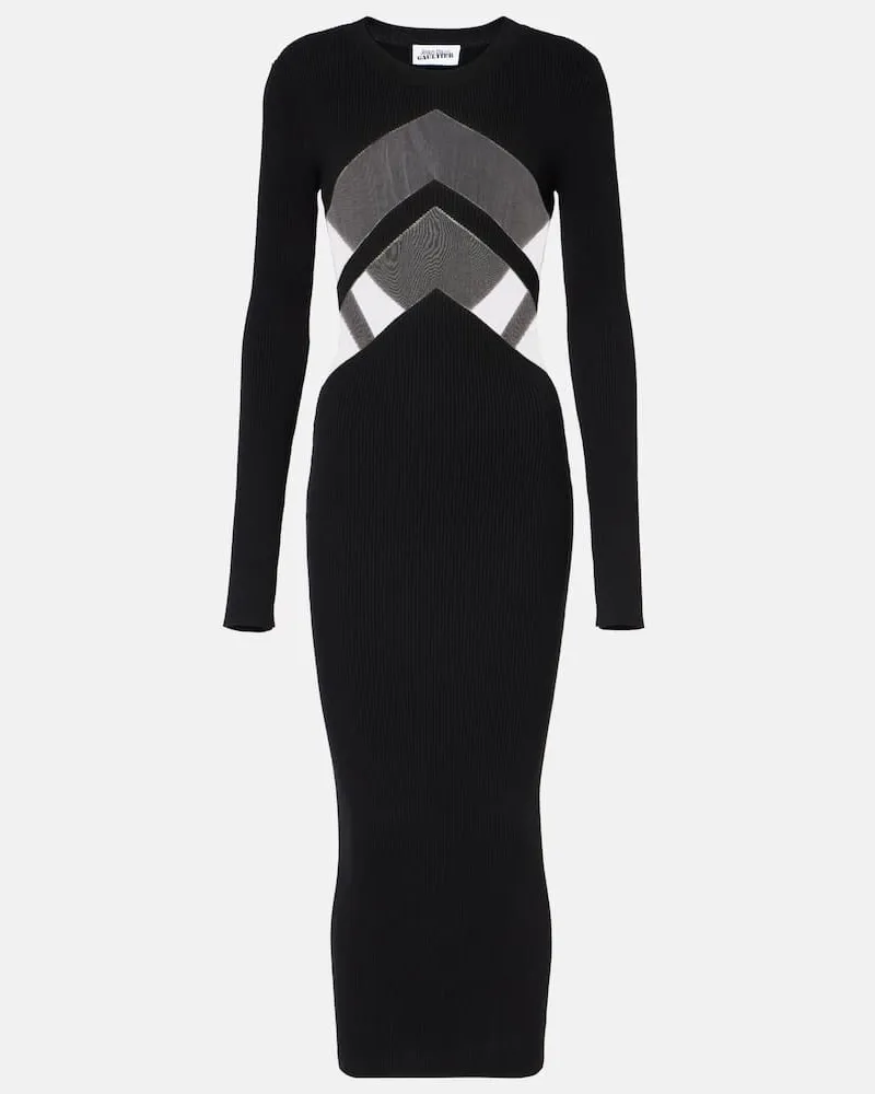 Jean Paul Gaultier Midikleid aus Jersey und Mesh Schwarz