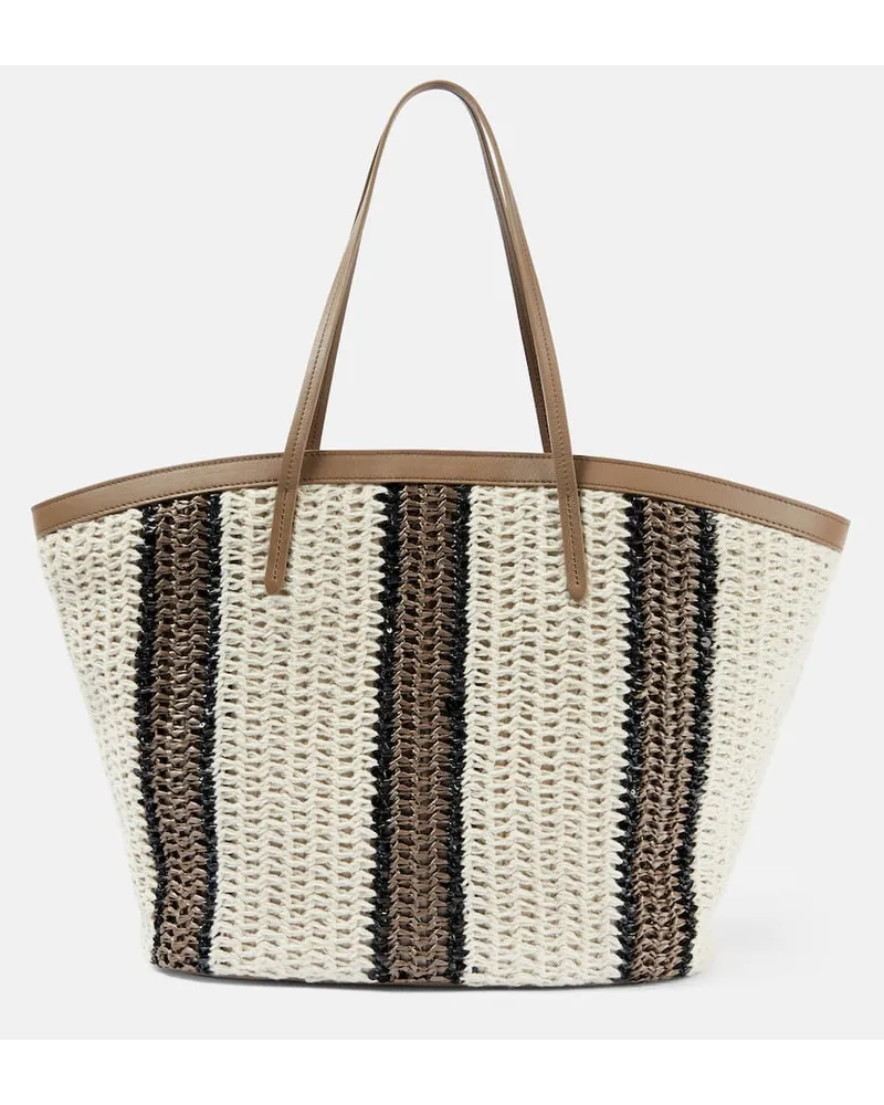 Brunello Cucinelli Shopper Medium aus Häkelstrick mit Leder Beige