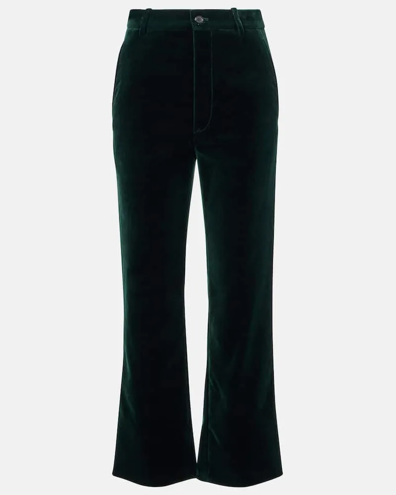 Saint Laurent Gerade Hose aus Baumwollsamt Grün