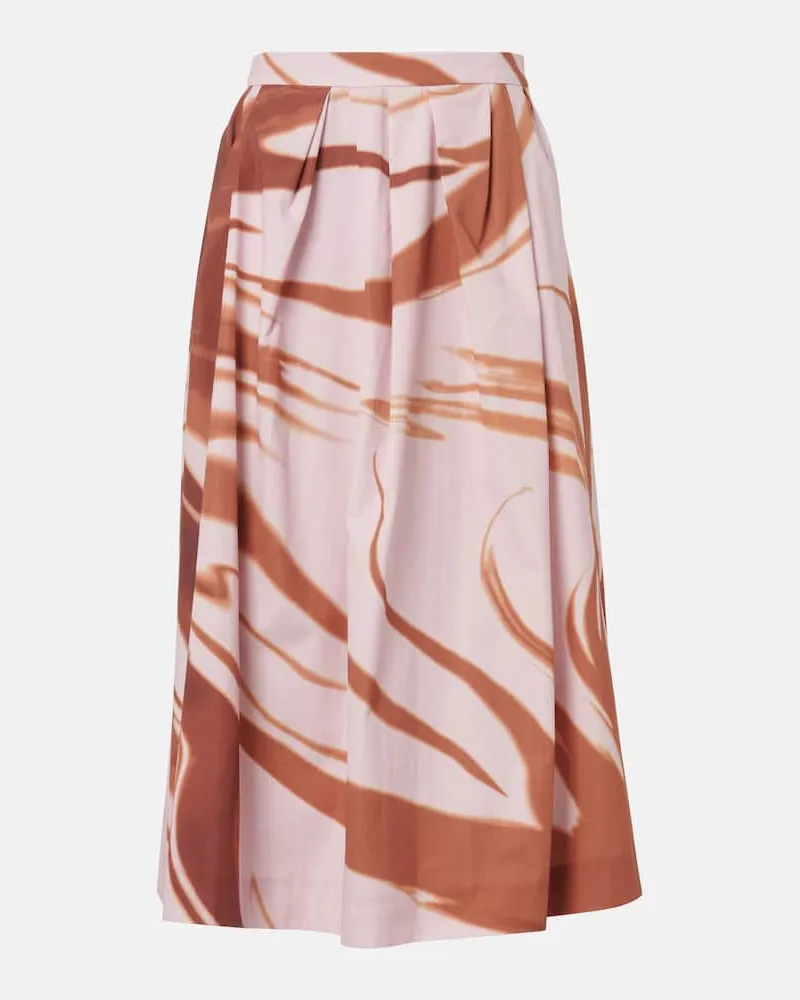 Dries van Noten Bedruckter Midirock aus Baumwolle Braun