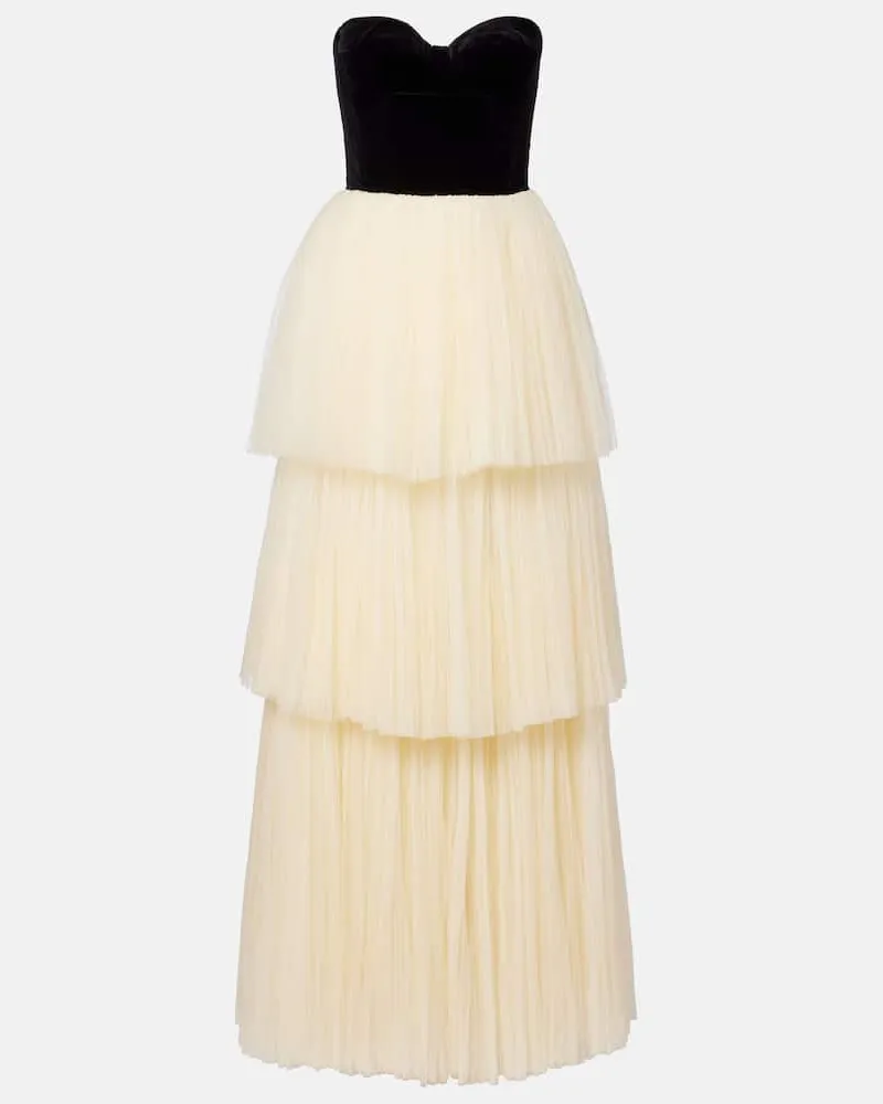 COSTARELLOS Robe aus Tüll und Samt Weiß