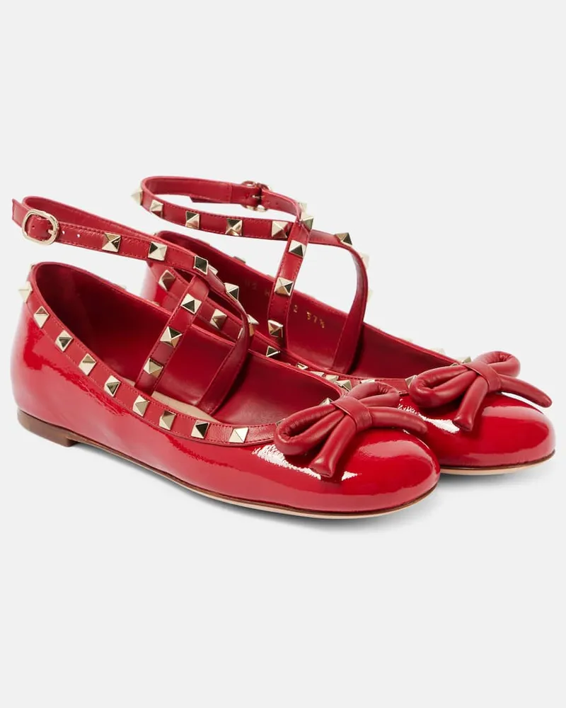 Valentino Garavani Ballerinas Rockstud aus Lackleder Rot