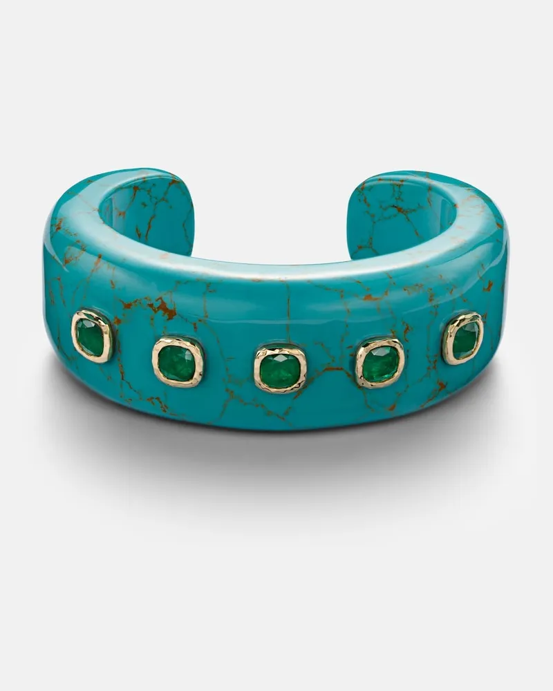 Octavia Elizabeth Armreif aus Türkis mit 18kt Gelbgold und Smaragden Blau