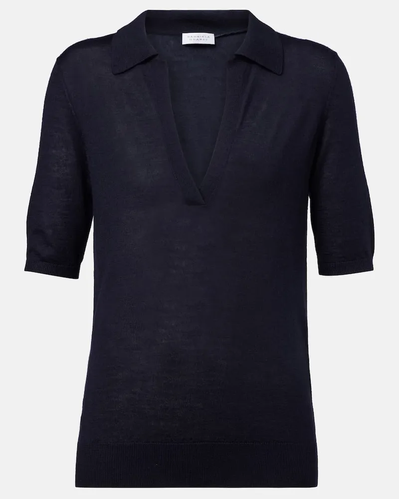 Gabriela Hearst Polohemd Frank aus Kaschmir und Seide Blau