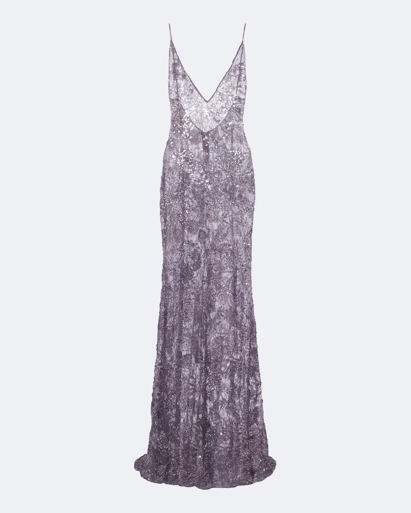 The New Arrivals Ilkyaz Ozel Robe Claudie aus Spitze mit Pailletten Violett