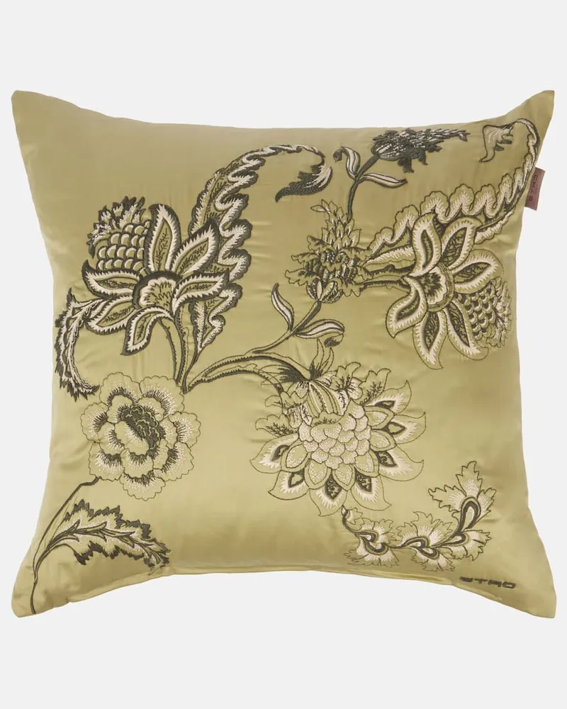 Etro Besticktes Kissen aus Baumwollsatin Grã¼n