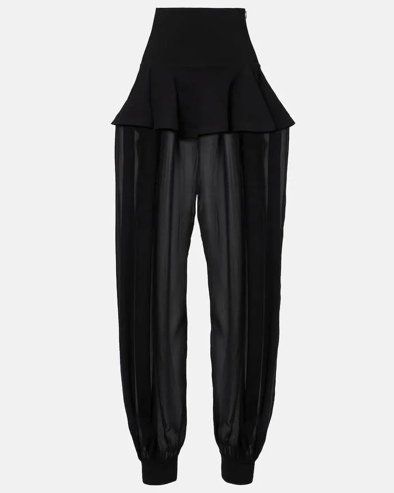 Alaïa Alaïa Weite Hose aus Georgette Schwarz