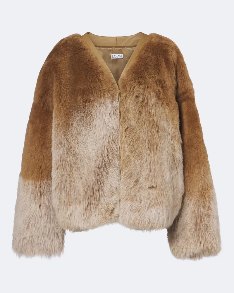 Loewe Cardigan aus Shearling mit Leder Braun