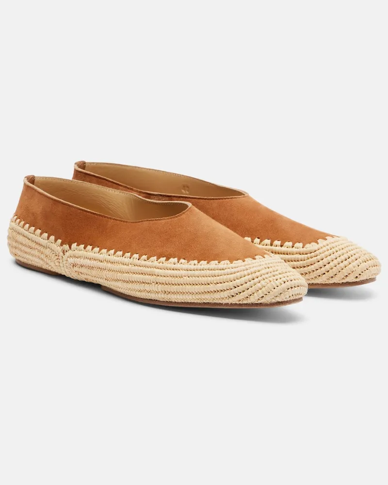 Gabriela Hearst Ballerinas Strength aus Veloursleder mit Raffiabast Beige