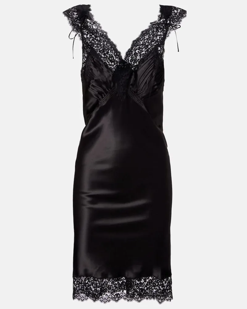 Saint Laurent Slipdress aus Seidensatin mit Spitze Schwarz