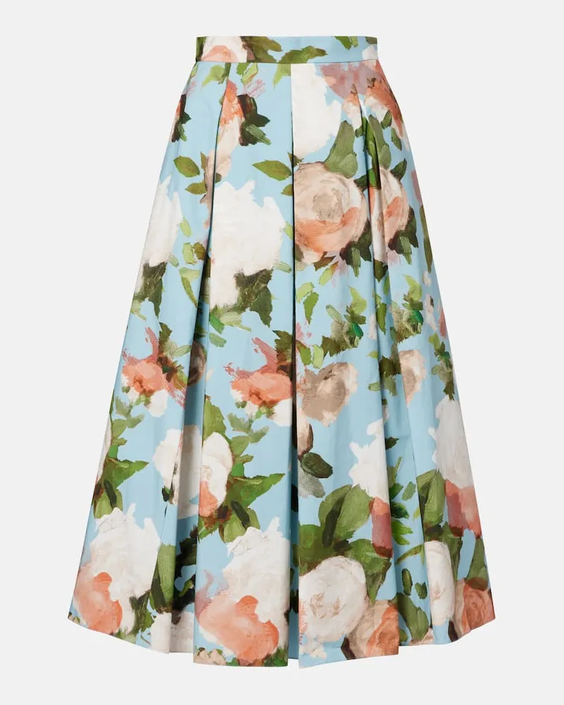 Erdem Bedruckter Midirock aus Baumwolle Blau
