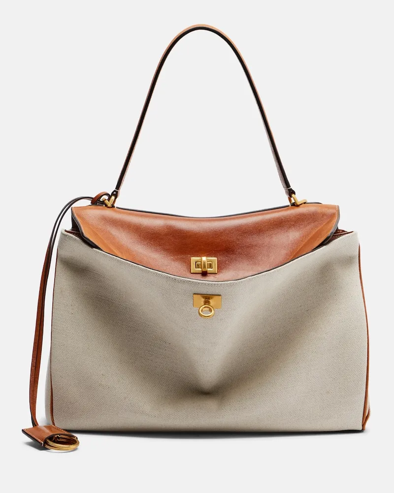 Balenciaga Henkeltasche Rodeo Medium aus Canvas mit Leder Beige