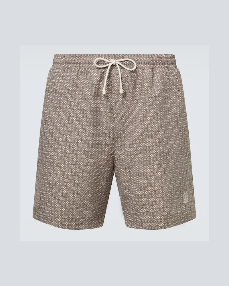 Brunello Cucinelli Bedruckte Badeshorts Braun