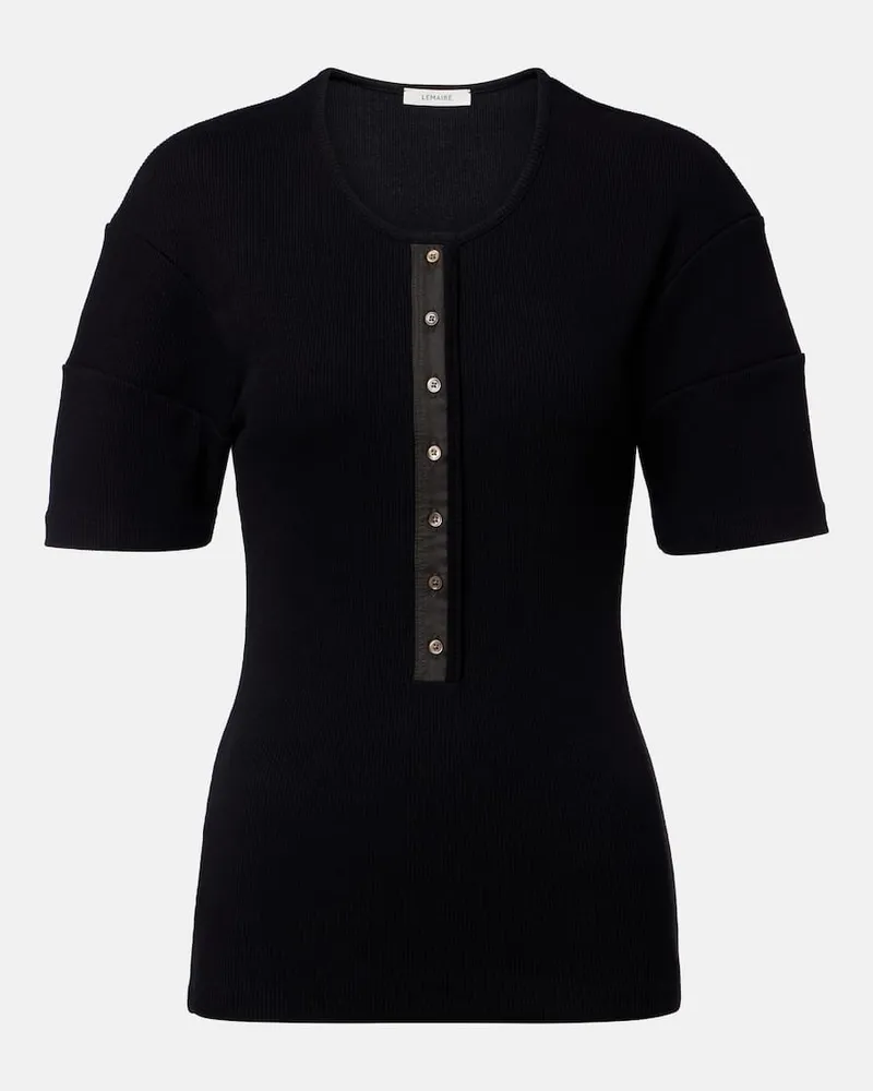 Christophe Lemaire Henley-Hemd aus Baumwolle und Leinen Schwarz