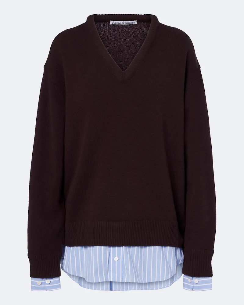 Acne Studios Pullover aus Strick und Baumwollpopeline Braun