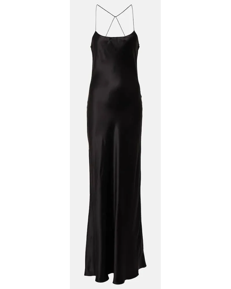 Saint Laurent Robe aus Seidensatin Schwarz