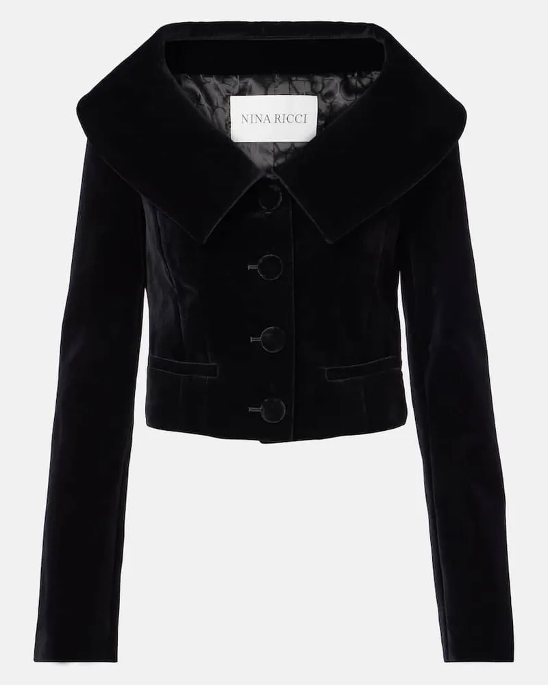 Nina Ricci Cropped-Jacke aus Baumwollsamt Schwarz