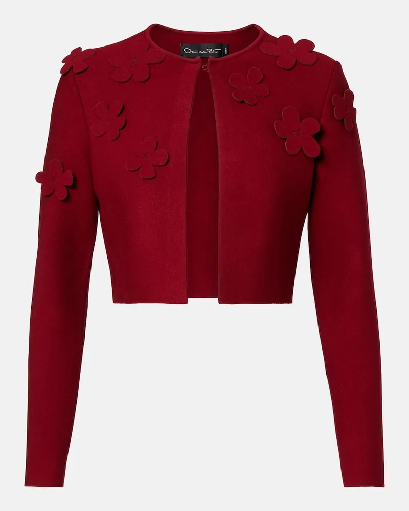 Oscar de la Renta Cropped-Cardigan Burgunderrot