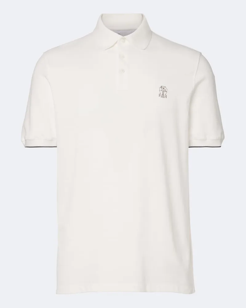 Brunello Cucinelli Poloshirt aus Baumwoll-Piqué Weiß