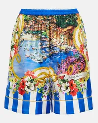 Dolce & Gabbana High-Rise Shorts Portofino aus Seide Multicolor