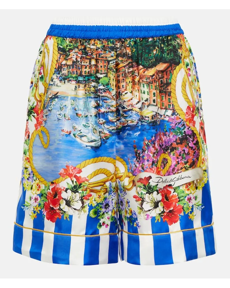 Dolce & Gabbana High-Rise Shorts Portofino aus Seide Multicolor
