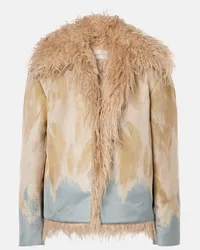 Dries van Noten Bedruckte Jacke mit Faux Fur Beige