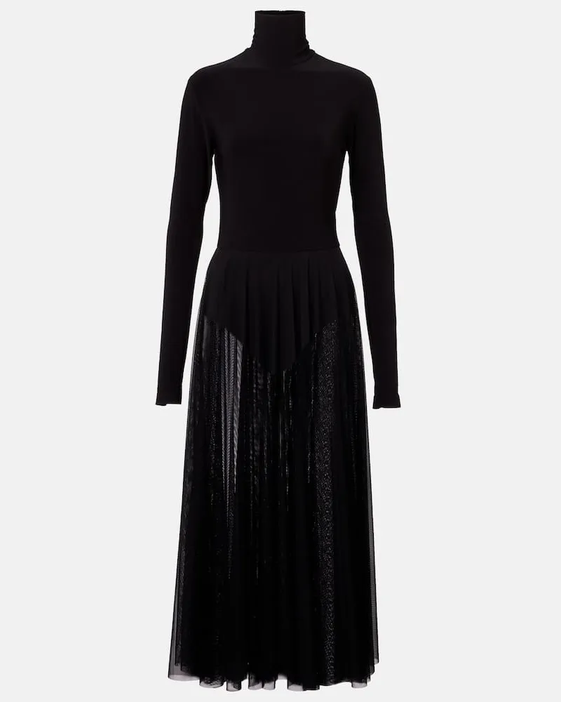 Norma Kamali Midikleid aus Jersey und Mesh Schwarz
