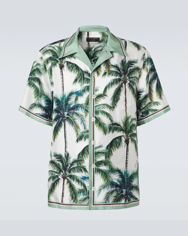 Dolce & Gabbana Bedrucktes Hemd aus Seiden-Twill Weiß