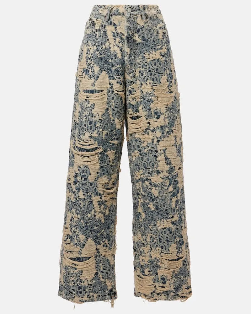 Acne Studios Distressed Wide-Leg Jeans 1981 Monogram Multicolor