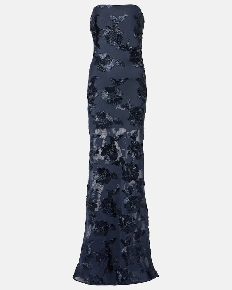 ROTATE Birger Christensen Maxikleid 3D aus Mesh Blau